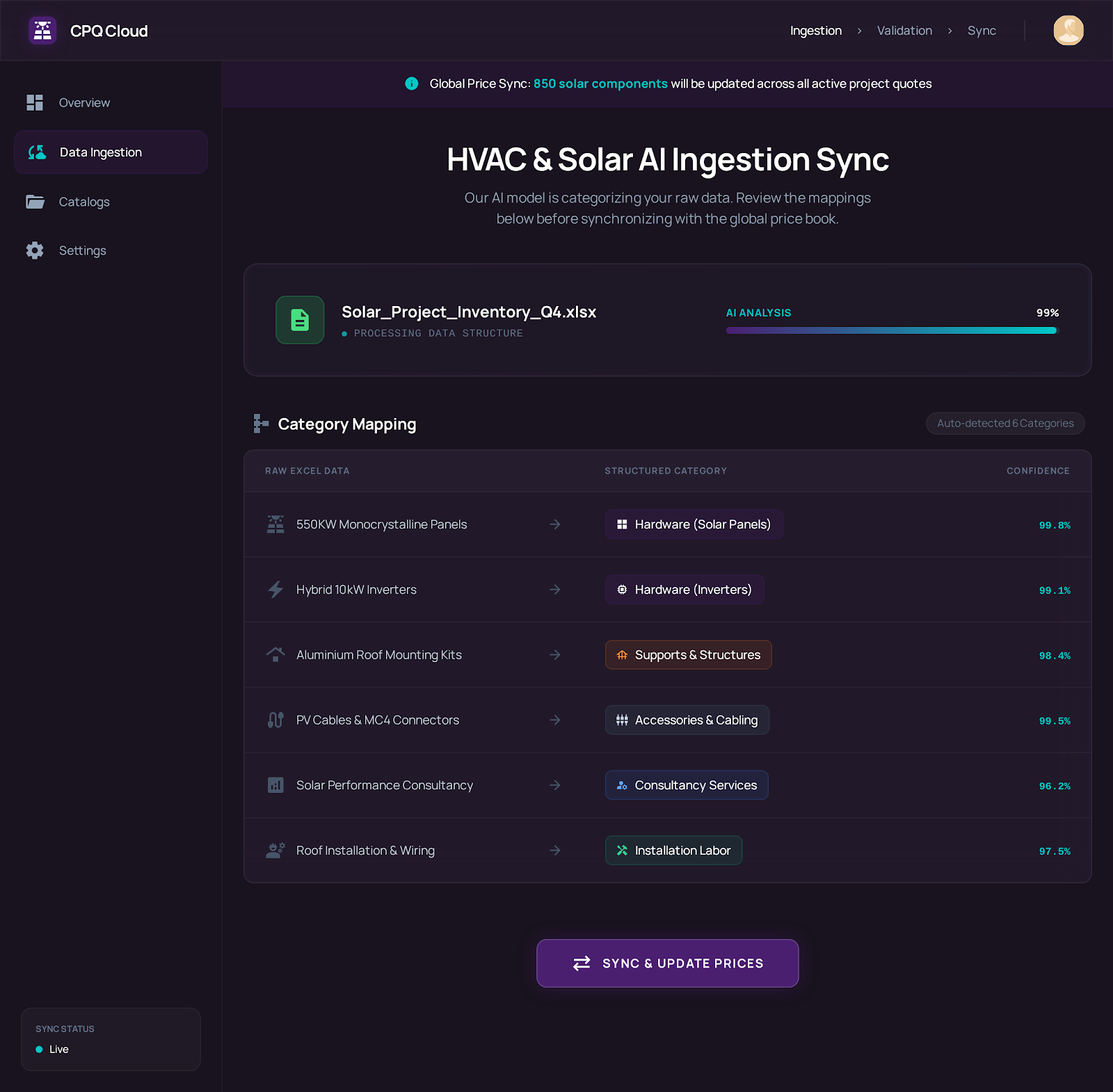 CpqPro învață produsele automat din Excel