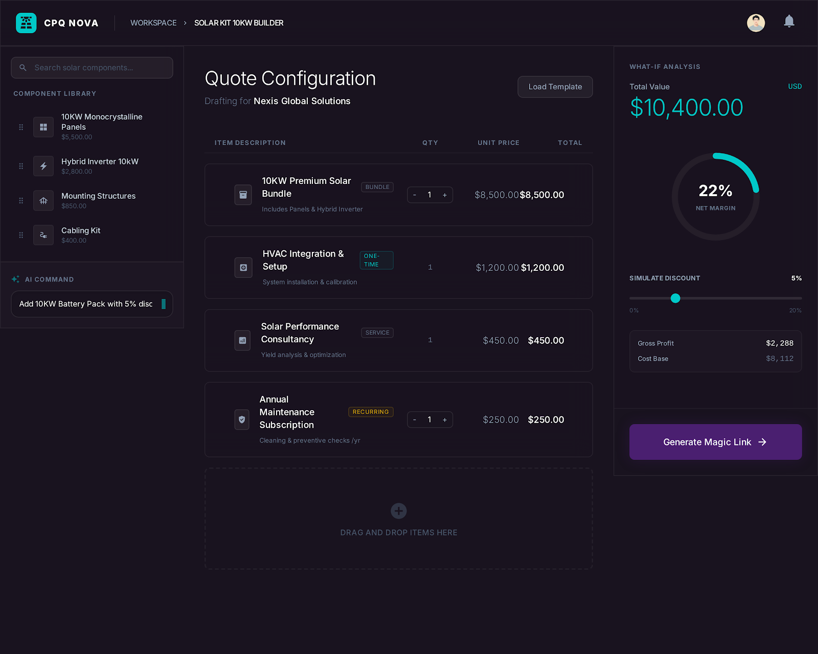 Interfață rapidă de construcție a ofertelor